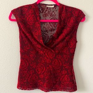 Lacey Red Rose V-neck Top